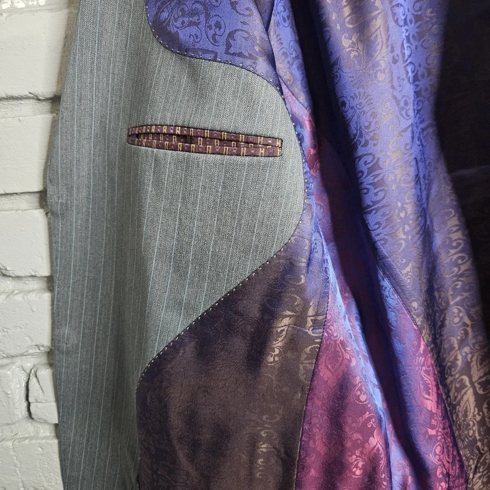 Ted Baker Endurance Suit Blazer Jacket‎ Mens 46R Gray Wool Pinstripe